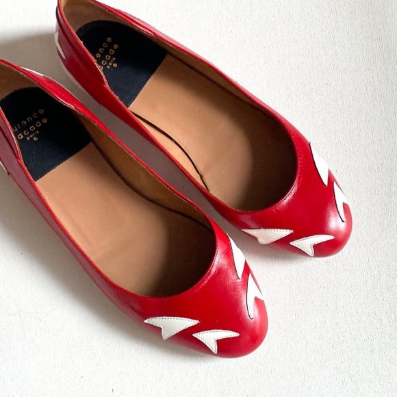 Laurence Dacade Paris Red White Leather Round Toe Flats 39.5 - Picture 1 of 10